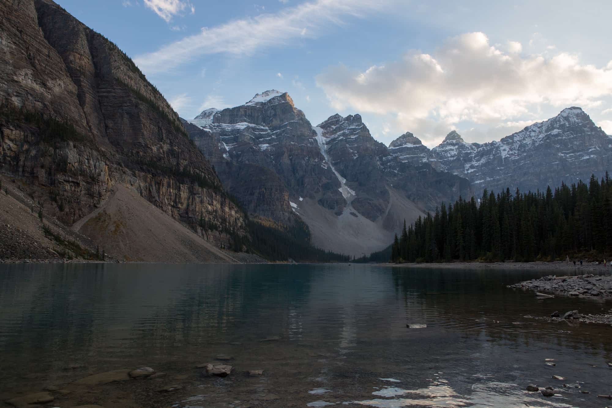 moraine lake, one of the glacial lakes can be seen with the mountains behind and is a popular photography spots in banff