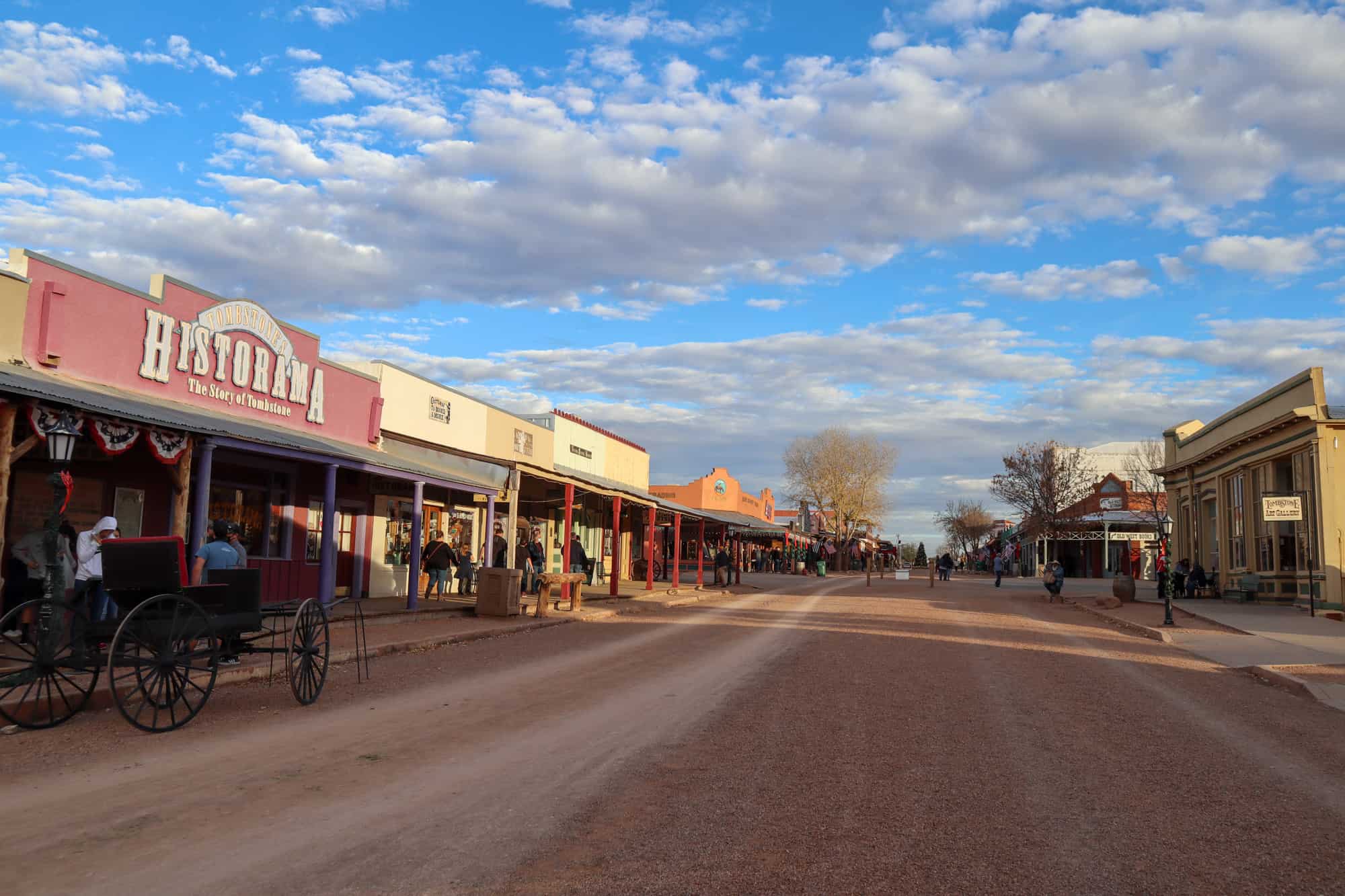 east allen street, the main street of tombstone, with beautiful sunset light - the perfect end to a scottsdale to tombstone trip