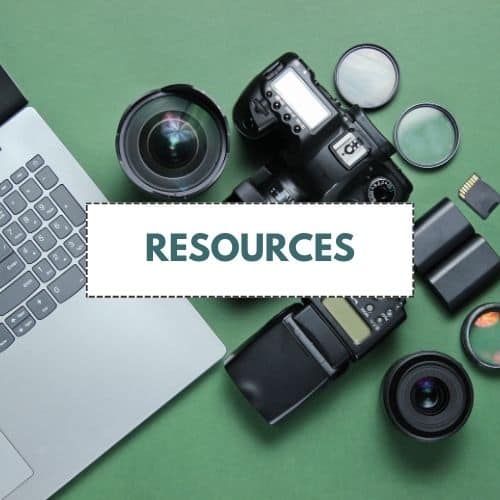 resources box with equipment like camera gear and a laptop