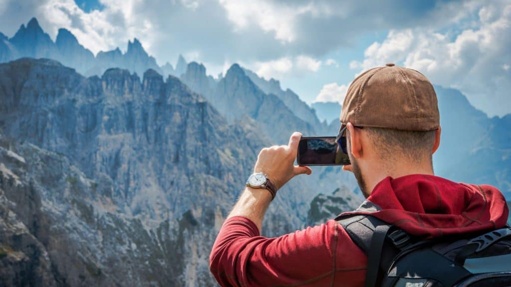 A hiker takes a stunning photo of rocky peaks with his cell phone.