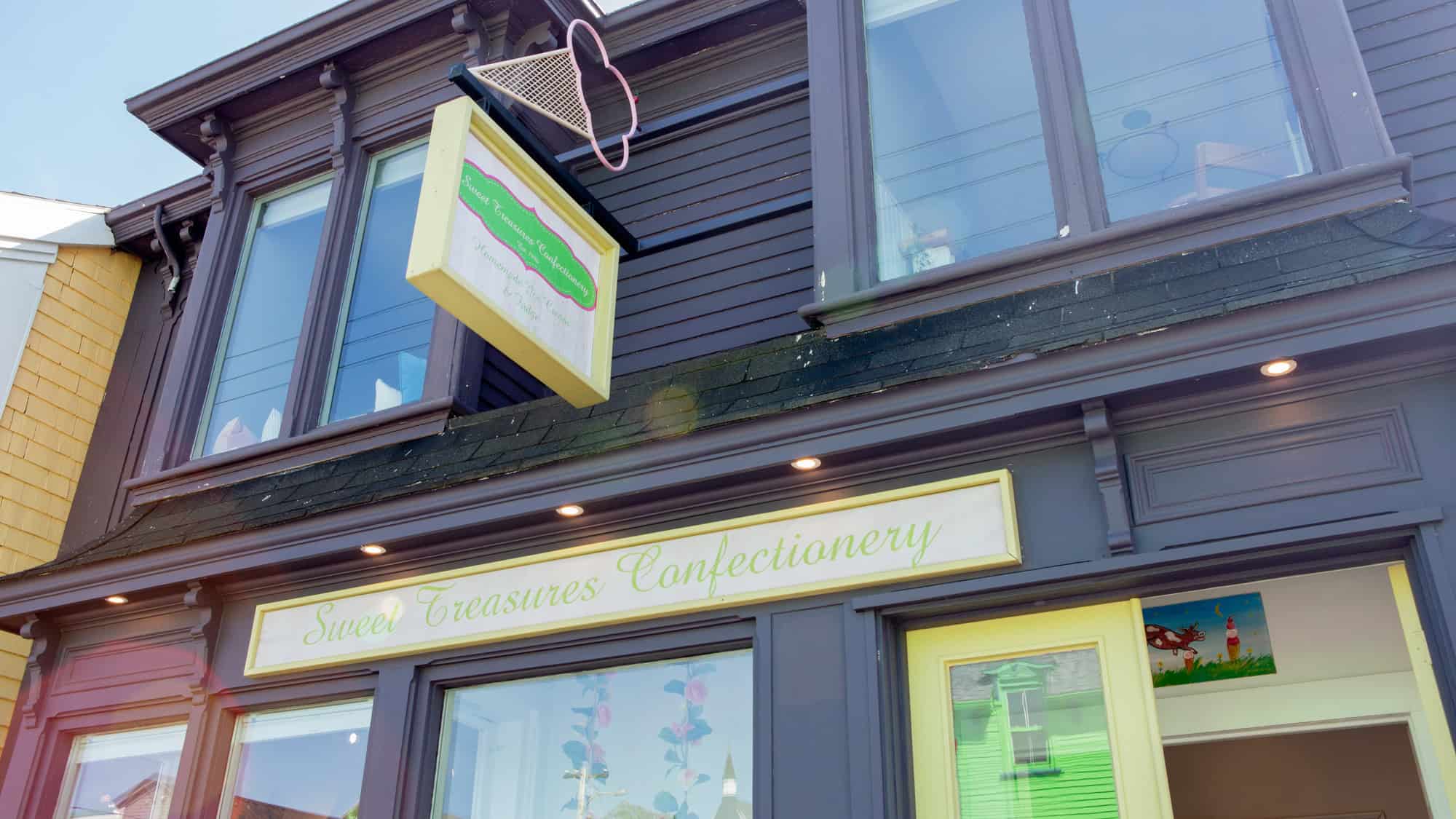 A photo of the front of the Sweet Treasures ice cream shop. 