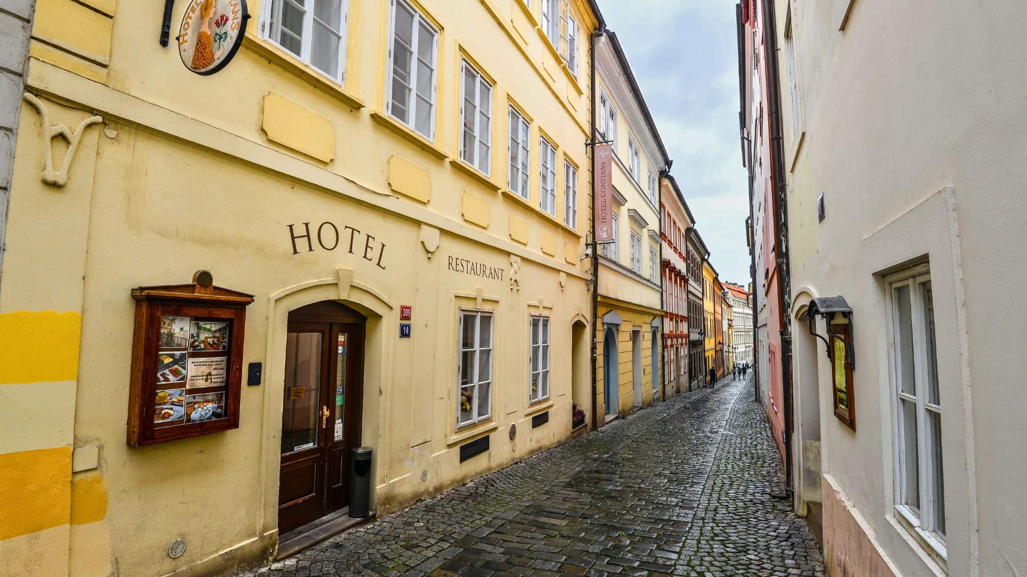 Prague, Czech Republic - October 10, 2017: Boutique Hotel Constans is located in the heart of historic and government district of Prague just a few steps from Charles Bridge, Prague