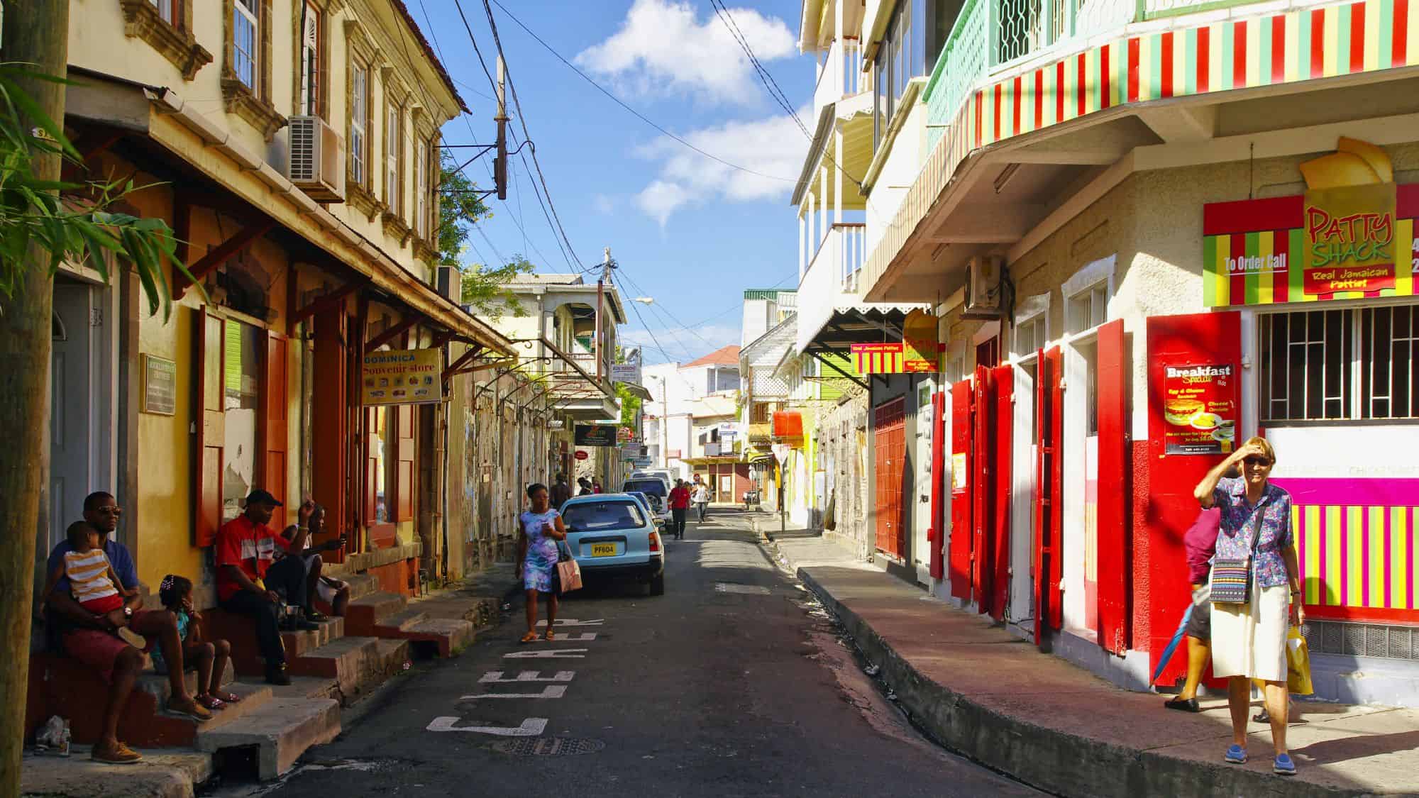 ROSEAU, DOMINICA - JANUARY 5, 2017 - The street life of Roseau city on January 5, 2017. Roseau is the capital of Dominica island, Lesser antylles