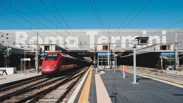 ROME, ITALY - SEPTEMBER 21, 2024: Frecciarossa high speed train departure from Roma Termini, Italy