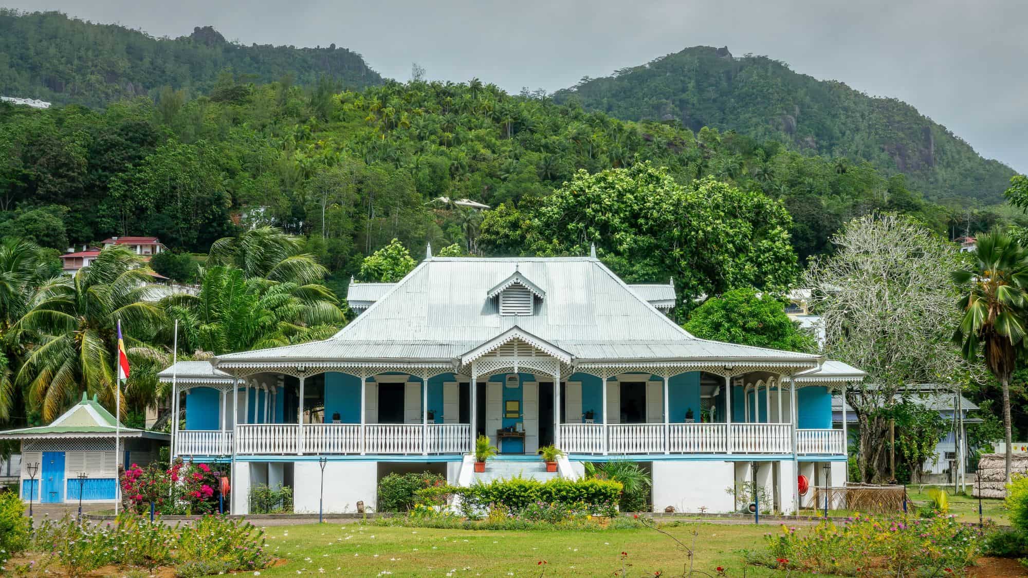 VICTORIA, SEYCHELLES - JULY 23: Old creole plantation house in Domaine de Val des Prés, on July 23, 2023 in Mahé island, Seychelles