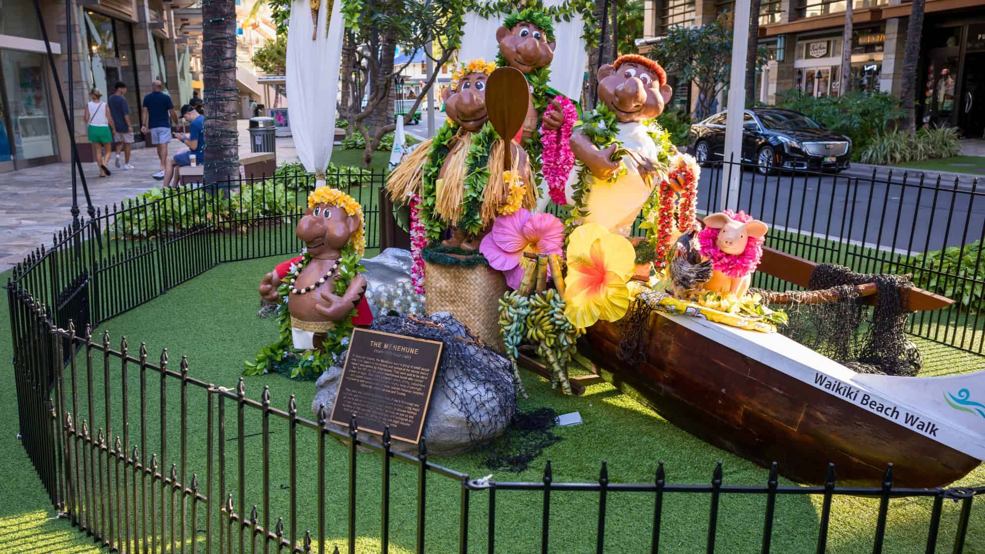 Honolulu, Hawaii, USA. January 23, 2023. Waikiki display of the Menehune People of old Hawaii.